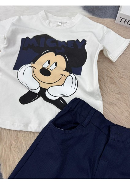 Erkek Çocuk Mikki Mouse Baskılı Tişört Şort Takım + Sırt Çantası 2-8 Yaş modelleri