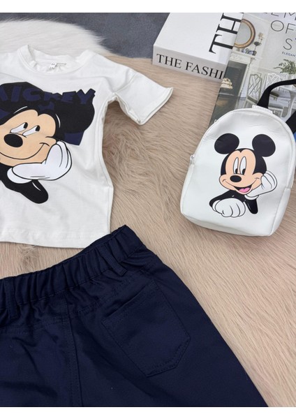 Erkek Çocuk Mikki Mouse Baskılı Tişört Şort Takım + Sırt Çantası 2-8 Yaş fırsatları