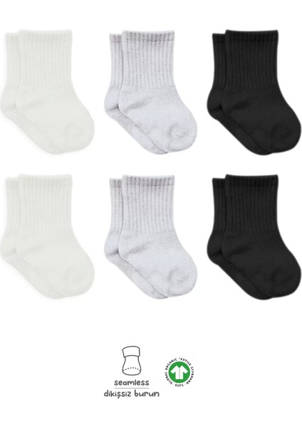 Penye Soket Çorap 6'lı Ekru Gri Siyah