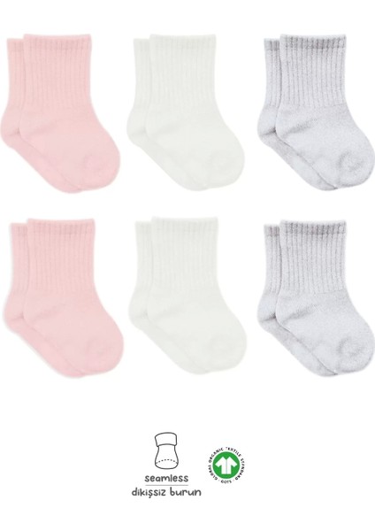 Penye Soket Çorap 6'lı Pembe Ekru Gri