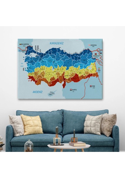 - Türkiye Haritası Kanvas Tablo Il ve Ilçeli Ayrıntılı Eğitici Komşulu Tablo 2998