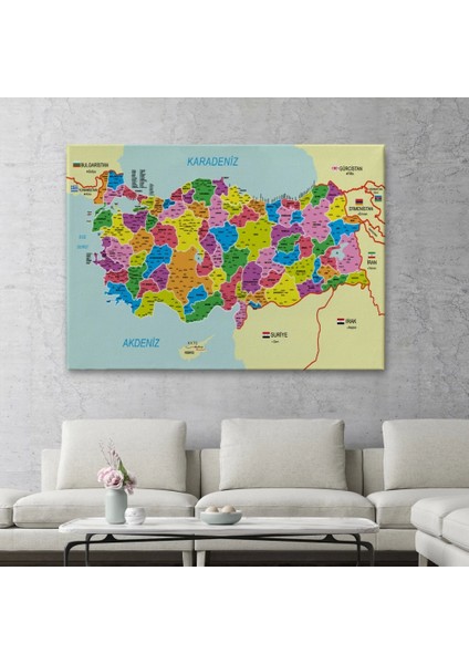 - Türkiye Haritası Kanvas Tablo Il ve Ilçeli Ayrıntılı Eğitici Komşulu Tablo 3001