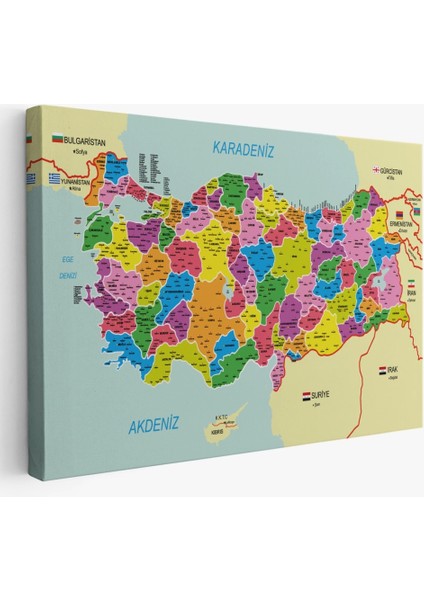 - Türkiye Haritası Kanvas Tablo Il ve Ilçeli Ayrıntılı Eğitici Komşulu Tablo 3001 fiyatları
