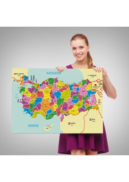 - Türkiye Haritası Kanvas Tablo Il ve Ilçeli Ayrıntılı Eğitici Komşulu Tablo 3001 fırsatları