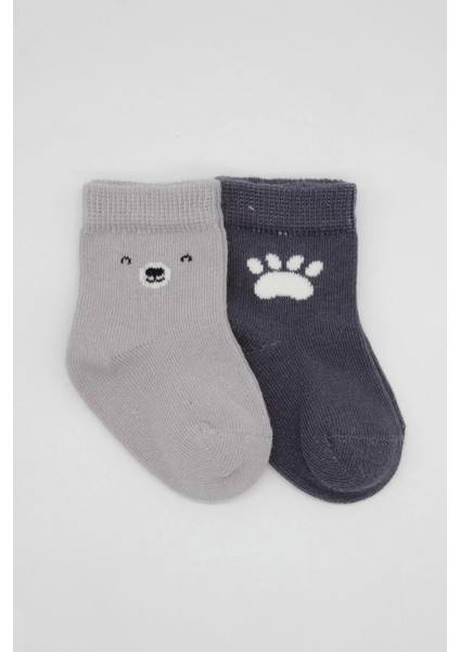 Bear Penye Soket Çorap 2'li Gri