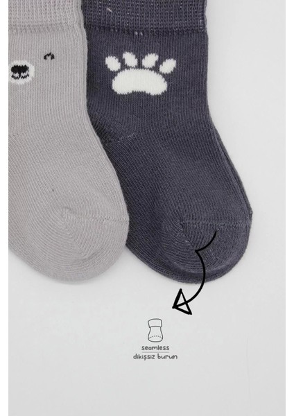 Bear Penye Soket Çorap 2'li Gri
