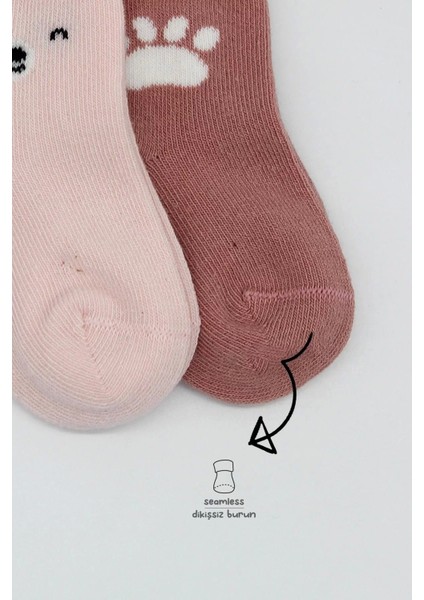 Bear Penye Soket Çorap 2'li Pembe