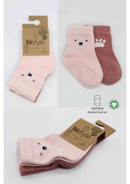 Bear Penye Soket Çorap 2'li Pembe
