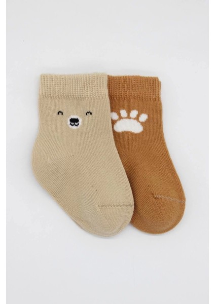 Bear Penye Soket Çorap 2'li Bej