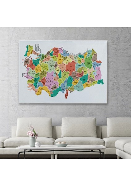 - Türkiye Haritası Kanvas Tablo Il ve Ilçeli Ayrıntılı Eğitici Dekoratif Tablo 3040