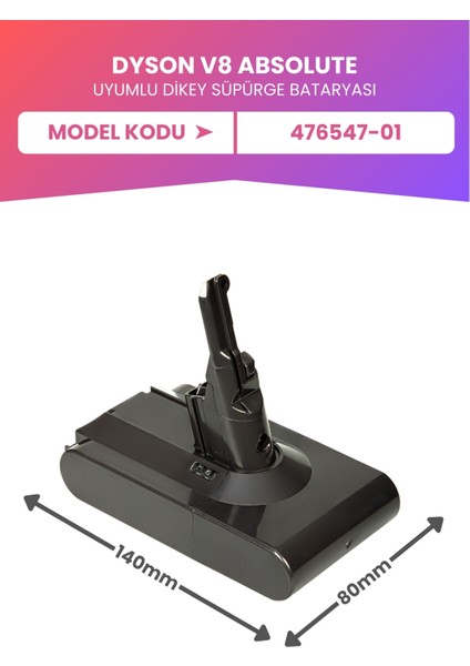 Dyson V8 Absolute 476547-01 Uyumlu Batarya 21.6 V 2600MAH Pil Şarjlı Dikey Süpürge Bataryası
