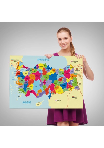 - Türkiye Haritası Kanvas Tablo Sınır Komşulu Eğitici Dekoratif Tablo 3089 fırsatları