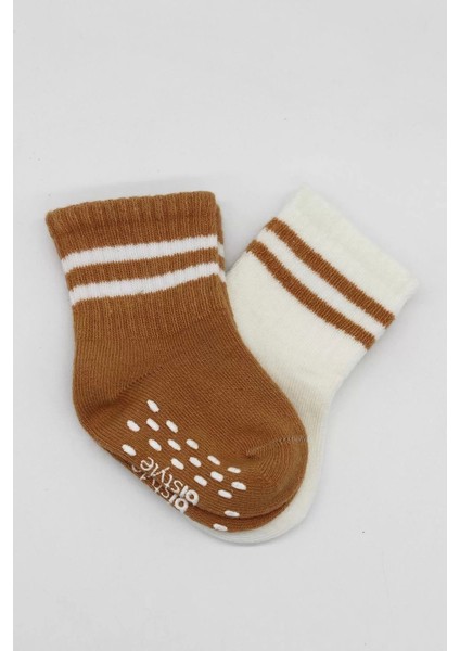 Çemberli Kaymaz Soket Çorap 2'li Ekru Hardal fırsatları