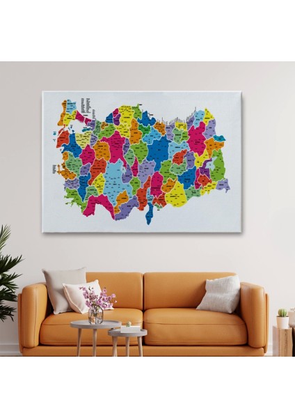 - Türkiye Haritası Kanvas Tablo Il ve Ilçeli Ayrıntılı Eğitici Dekoratif Tablo 3033