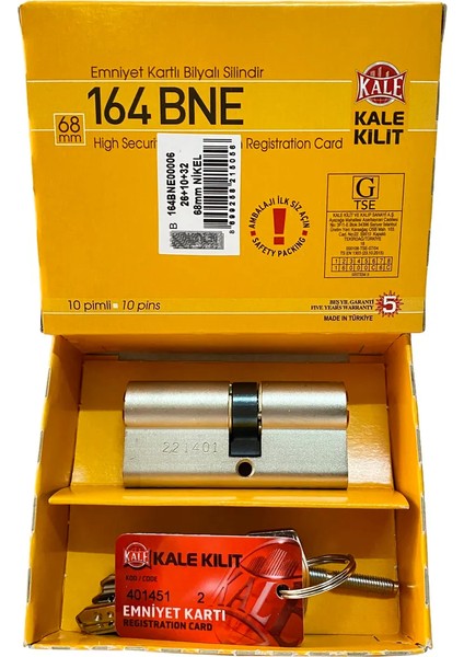Kilit Çelik Kapı Kilidi 164 Bne Bilyalı Barel Emniyet Kartlı 5 Anahtarlı Göbeği