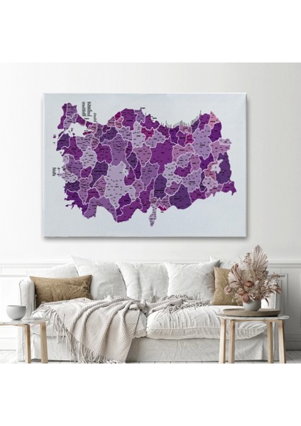 - Türkiye Haritası Kanvas Tablo Il ve Ilçeli Ayrıntılı Eğitici Dekoratif Tablo 3025