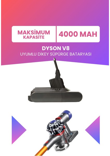 Dyson V8 Uyumlu Batarya SV10 (Maksimum Kapasite) 21.6 V 4000MAH Dikey Süpürge Bataryası