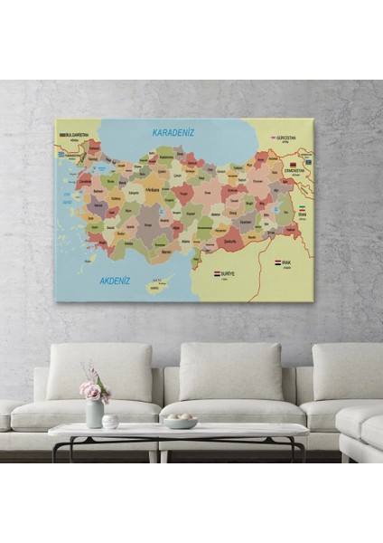 - Türkiye Haritası Kanvas Tablo Sınır Komşulu Eğitici Dekoratif Tablo 3101