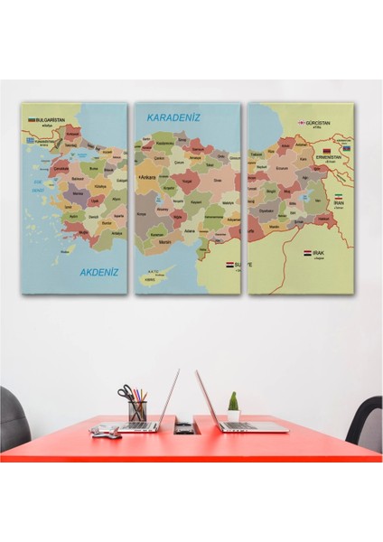 - Türkiye Haritası Kanvas Tablo Sınır Komşulu Eğitici Dekoratif Tablo 3101 modelleri