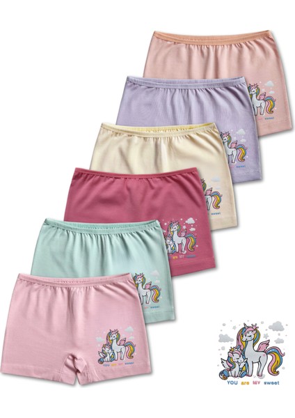 %95 Pamuklu Kız Çocuk Süprem Penye Boxer Külot Iç Çamaşır 6lı Set
