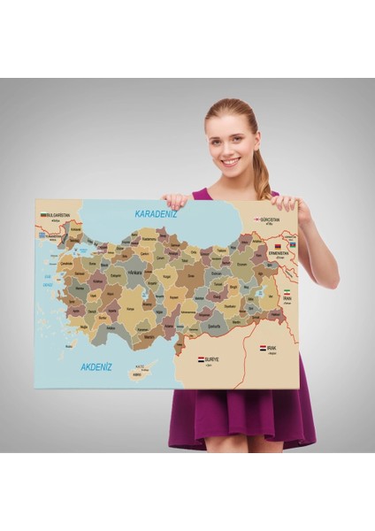- Türkiye Haritası Kanvas Tablo Sınır Komşulu Eğitici Dekoratif Tablo 3106 fırsatları
