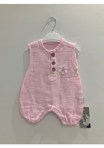 Kız Bebek Çiçek Detaylı Yazlık Müslin Tulum