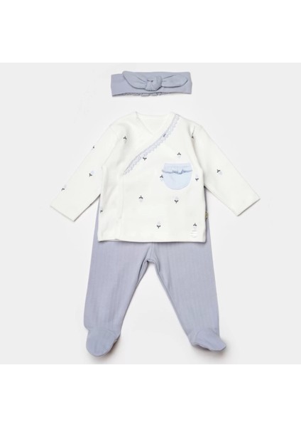 Love Floral 3 Parça Zıbın Seti Ekru Lila