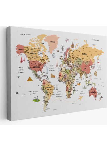 - Türkçe Dünya Haritası Son Derece Ayrıntılı Eğitici ve Sembollü Kanvas Tablo 3206 fiyatları