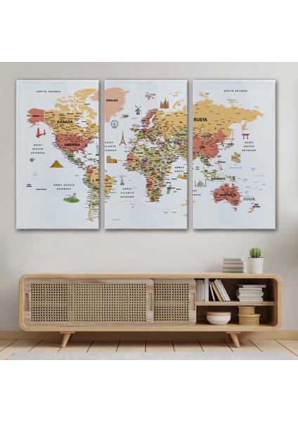 - Türkçe Dünya Haritası Son Derece Ayrıntılı Eğitici ve Sembollü Kanvas Tablo 3206 modelleri