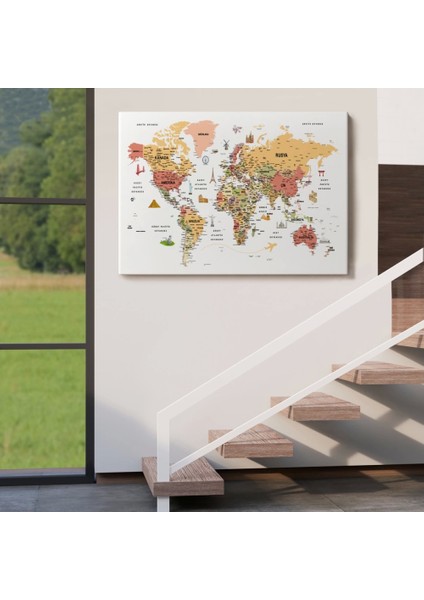 - Türkçe Dünya Haritası Son Derece Ayrıntılı Eğitici ve Sembollü Kanvas Tablo 3206 indirimleri