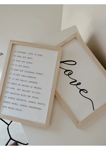 Doğal Ahşap Kenarlı Love Duvar Dekoru Salon Oturma Yatak Odası Için Tablo Seti