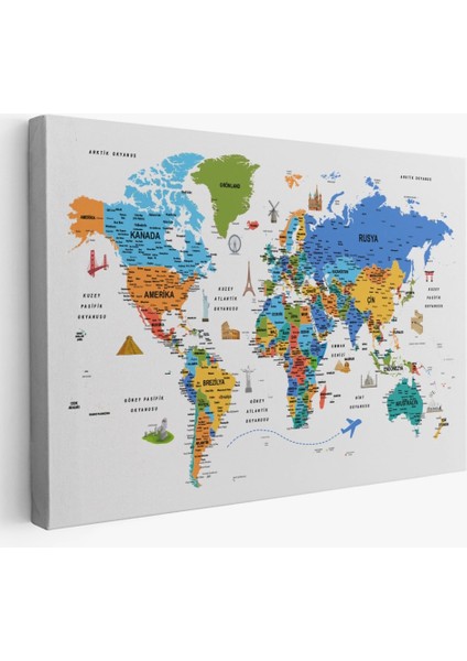 - Türkçe Dünya Haritası Son Derece Ayrıntılı Eğitici ve Sembollü Kanvas Tablo 3232 fiyatları
