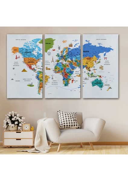 - Türkçe Dünya Haritası Son Derece Ayrıntılı Eğitici ve Sembollü Kanvas Tablo 3232 modelleri