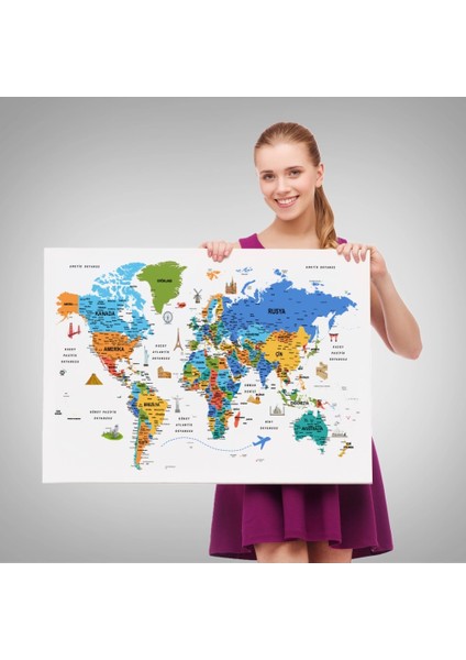 - Türkçe Dünya Haritası Son Derece Ayrıntılı Eğitici ve Sembollü Kanvas Tablo 3232 fırsatları