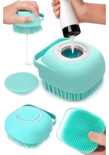 Şampuan Hazneli Silikon Banyo Fırçası Lifi Peeling Masajlı Derin Temizlik Aparatı