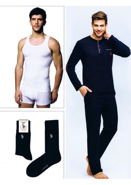 Us Polo 17394 Erkek Uzun Kol Pijama Çeyiz Takımı