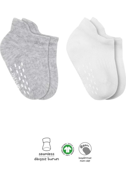 2'li Sneakers Kaymaz Basic Penye Çorap BS20103 Gri Beyaz