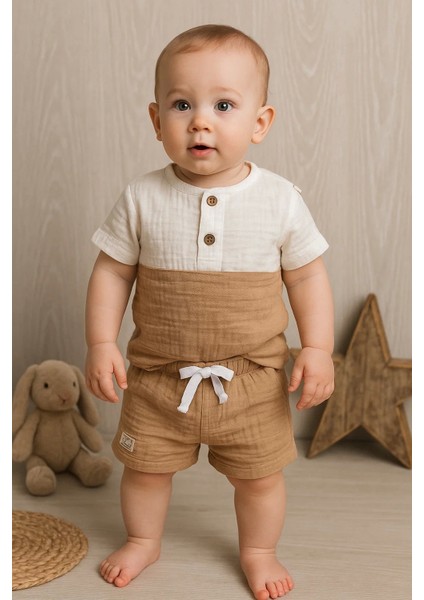 Müslin Şortlu 2' Li Erkek Bebek Takım % 100 Pamuk