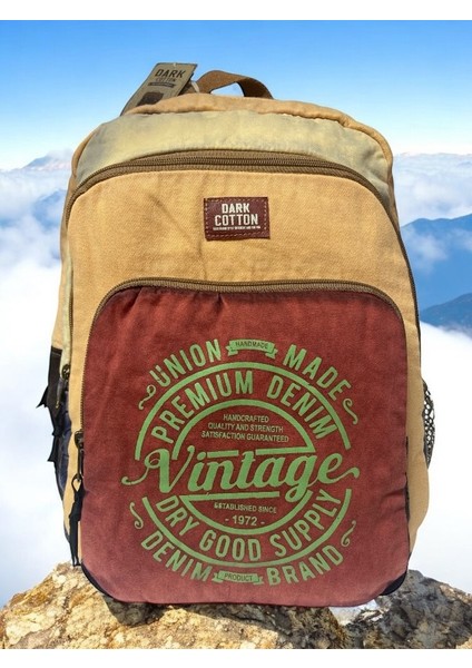 Vintage Salaş Yıkama Kumaş Disayn Günlük Gezi Okul Sırt Çantası 30cmX40cm