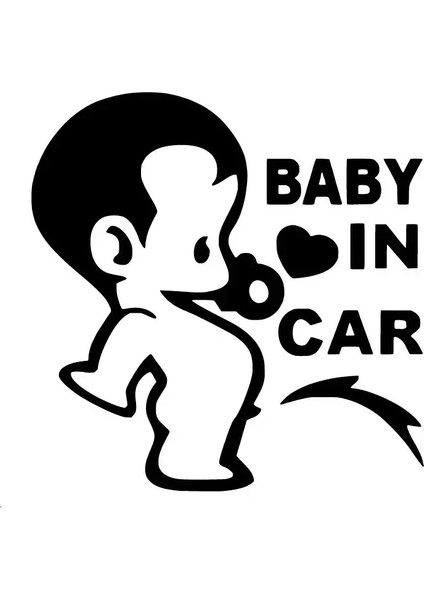 Baby In Car Çişini Yapan Bebek Oto Özel Yeni Sticker Siyah 15 x 15 cm