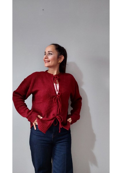 Bordo Bağlamalı Hırka