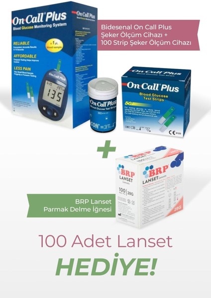 Plus Seker Ölçüm Cihazı 100 Strip (2 Kutu) Şeker Ölçüm Çubuğu (Lanset Hediye)
