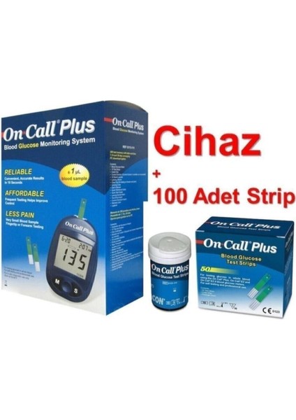 Plus Seker Ölçüm Cihazı 100 Strip (2 Kutu) Şeker Ölçüm Çubuğu (Lanset Hediye)