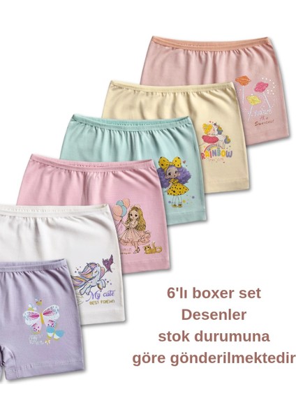 %95 Pamuklu Kız Çocuk Süprem Penye Boxer Külot Iç Çamaşır 6lı Set