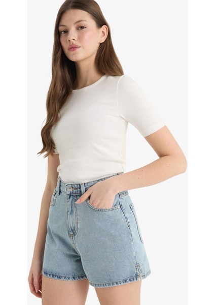 Mom Fit Yüksek Bel Crop Fit Jean Şort E0928AX25SM