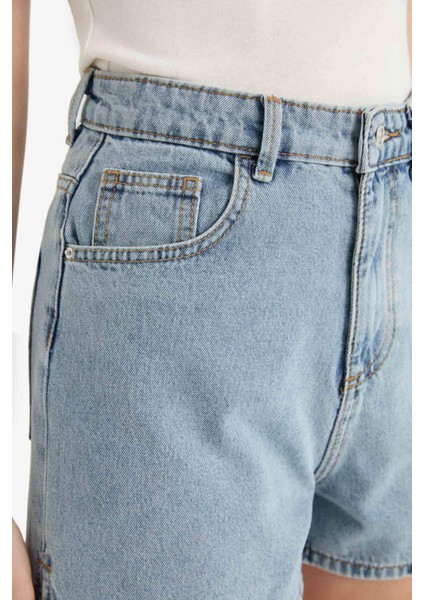 Mom Fit Yüksek Bel Crop Fit Jean Şort E0928AX25SM
