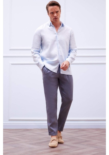 %100 Keten Normal Kesim Crop Duble Paça Yazlık Kumaş Pantolon C1826AX25SM fiyatları