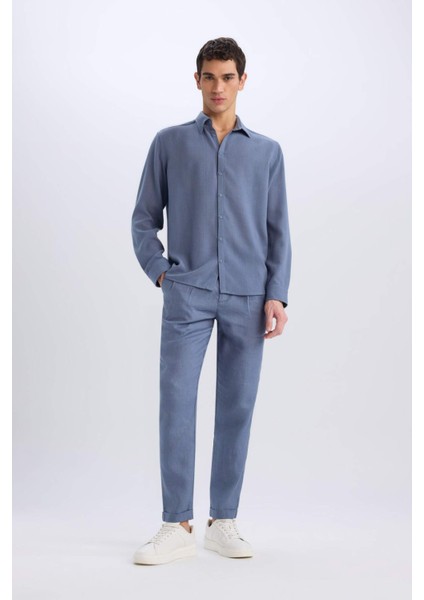 %100 Keten Normal Kesim Crop Duble Paça Yazlık Kumaş Pantolon C1826AX25SM fırsatları