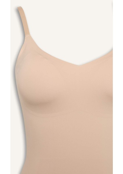 Çıkarılabilir Pedli Ten Rengi Bodysuit Korse-Fall in Love E4743AX25SM