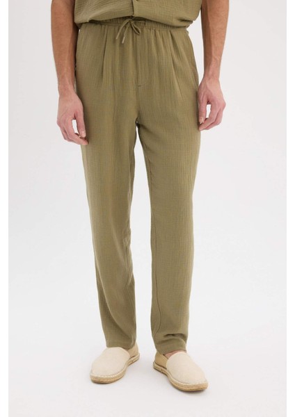 %100 Pamuk Relax Fit Rahat Kesim Yazlık Müslin Kısa Paça Pamuklu Jogger Pantolon D6144AX25SM